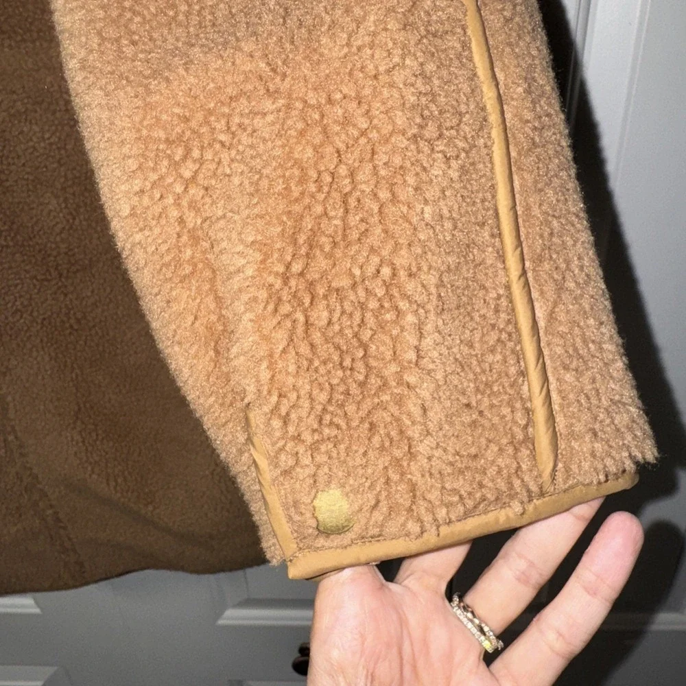 VERONICA BEARD Jeans Mid Thigh Tan Sullie Sherpa Teddy Coat Jacket Sz Medium - Picture 5 of 9